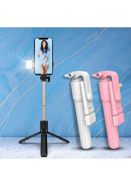 PA6069BK2 Bluetooth Uyumlu Kablosuz Selfie Çubuğu Mini Uzatılabilir Monopod Tripod Uzaktan Deklanşör ile Android Telefon Için Dolgu Işığı (Yurt Dışından)