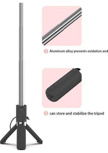 Selfie Çubuğu Tripod Teleskopik Fotoğraf Tripod Standı Yüksek Mukavemetli Bacaklar Uzatılabilir Tüp Tripod Dolgu Işığı ile Standı Seyahat Fotoğrafı (Yurt Dışından)
