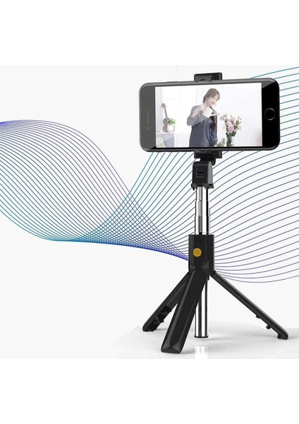 Siyah K07 Taşınabilir Kablosuz Bluetooth Selfie Çubuğu Tripod ile Alaşım Öz Selfie Çubuğu Akıllı Telefon Selfie Çubuğu iphone Kamera Için Telefon (Yurt Dışından) fırsatları