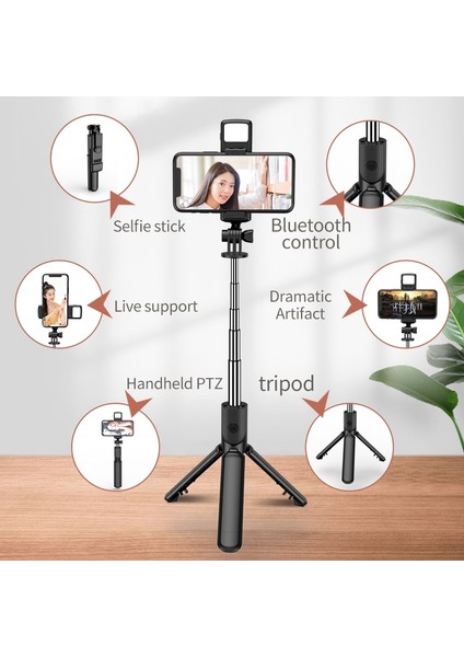 Siyah Ekle Tc Roreta 2023 Yeni Katlanabilir Kablosuz Bluetooth Selfie Çubuk Tripod Bluetooth Deklanşörlü Paslanmaz Çelik Monopod Ios Android Için (Yurt Dışından)