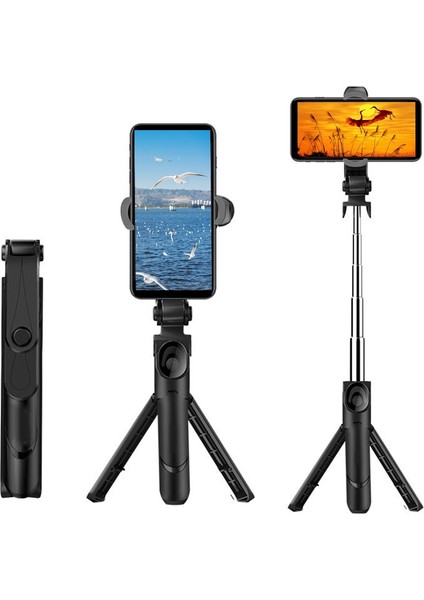 Siyah Uzatılabilir 360 ° Döndürme Kablosuz Bluetooth Selfie Çubuğu + Telefon Taşınabilir Monopod Için Uzaktan Kumanda ile Mini Selfie Tripod (Yurt Dışından)