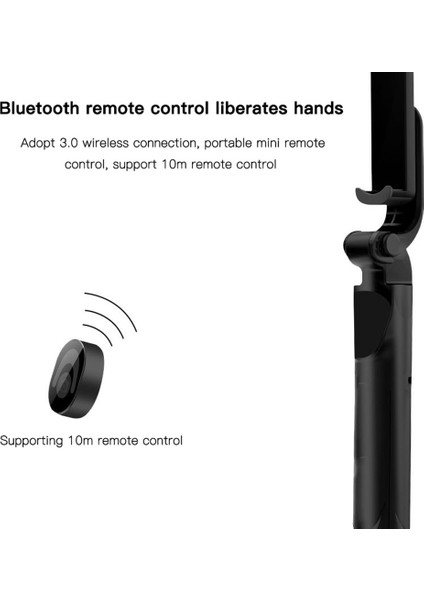 Siyah Uzatılabilir 360 ° Döndürme Kablosuz Bluetooth Selfie Çubuğu + Telefon Taşınabilir Monopod Için Uzaktan Kumanda ile Mini Selfie Tripod (Yurt Dışından)
