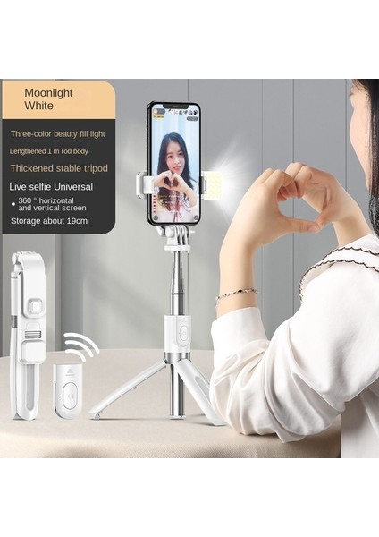 L02S Işık ile Xiaomi Kablosuz Selfie Çubuğu Mini Bluetooth Tripod Ios Android Telefon Için Dolgu Işığı ile Uzatılabilir Monopod Uzaktan Deklanşör (Yurt Dışından)