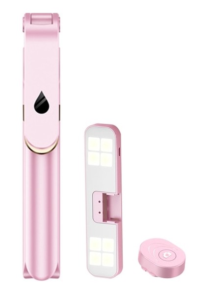 Pembe Taşınabilir Katlanabilir Tripod Selfie Çubuğu Video Bluetooth Uyumlu El Tipi Selfie Çubuğu Dolgu Işığı Telefon Aksesuarları Fotoğraf (Yurt Dışından)