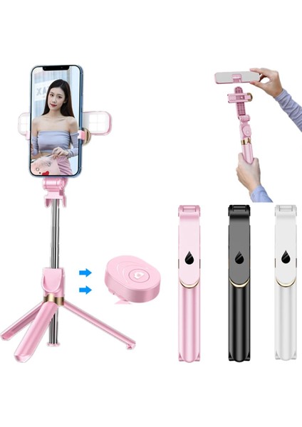 Pembe Taşınabilir Katlanabilir Tripod Selfie Çubuğu Video Bluetooth Uyumlu El Tipi Selfie Çubuğu Dolgu Işığı Telefon Aksesuarları Fotoğraf (Yurt Dışından)