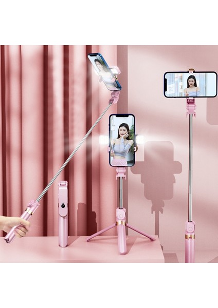 Pembe Taşınabilir Katlanabilir Tripod Selfie Çubuğu Video Bluetooth Uyumlu El Tipi Selfie Çubuğu Dolgu Işığı Telefon Aksesuarları Fotoğraf (Yurt Dışından)
