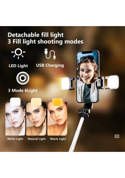 Seçenek 2 Çift Doldurma Işığı Mini Selfie Çubuğu Katlanabilir Tripod, Uzaktan Kablosuz Bluetooth ile Xiao Mi Huawei Android iPhone 14 Telefon (Yurt Dışından) indirimleri