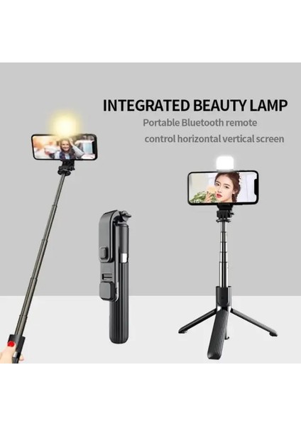 Siyah L03S Bluetooth Kablosuz Selfie Çubuğu Dolgu Işığı Tripod Çok Fonksiyonlu Kamera Braketi Akıllı Telefon Için Alüminyum Alaşım (Yurt Dışından)