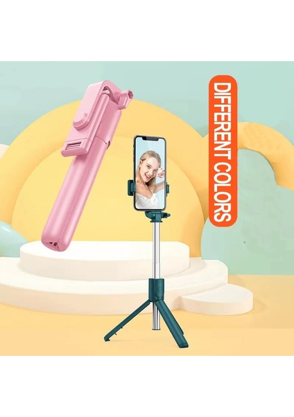 H1S Pembe 360° Dönebilen Selfie Çubuğu Tripod Akıllı Telefon Standı Canlı Yayın Makyaj Teleskopik Katlanabilir Mini Tripod Deklanşör Uzaktan Kumanda (Yurt Dışından)