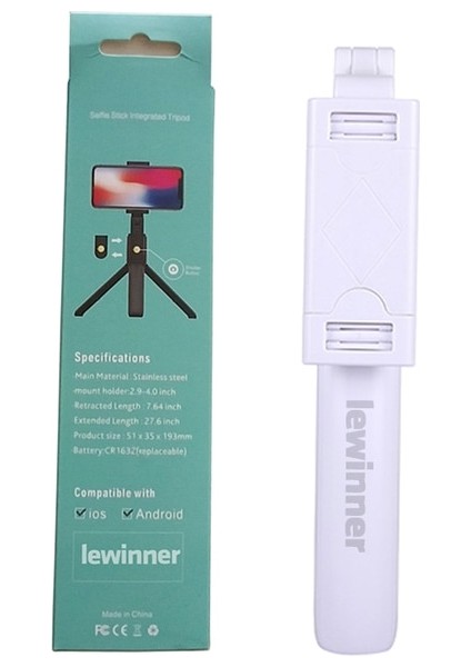 Beyaz Lewinner 3 In 1 Kablosuz Bluetooth Selfie Çubuğu Mini Tripod Uzatılabilir Monopod Evrensel iPhone x 8 7 6s Samsung/huawei Için (Yurt Dışından)