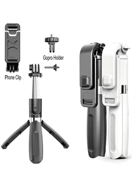 Siyah Taşınabilir 3 In 1 Selfie Çubuğu Kablosuz Cep Telefon Tripodu Uzaktan Kumanda L02 Selfie Çubuğu 360 Rotasyon Mini Seyahat Tripod (Yurt Dışından)