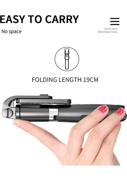 Siyah Taşınabilir 3 In 1 Selfie Çubuğu Kablosuz Cep Telefon Tripodu Uzaktan Kumanda L02 Selfie Çubuğu 360 Rotasyon Mini Seyahat Tripod (Yurt Dışından)