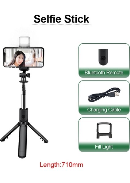 Işık ile Fangtuosı Kablosuz Bluetooth Selfie Çubuğu Tripod LED Dolgu Işığı ile Ayarlanabilir Monopod Selfie Stck 2022 Yeni (Yurt Dışından)