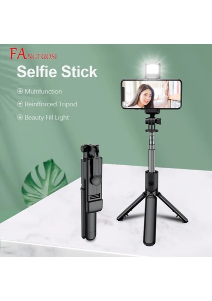 Işık ile Fangtuosı Kablosuz Bluetooth Selfie Çubuğu Tripod LED Dolgu Işığı ile Ayarlanabilir Monopod Selfie Stck 2022 Yeni (Yurt Dışından)