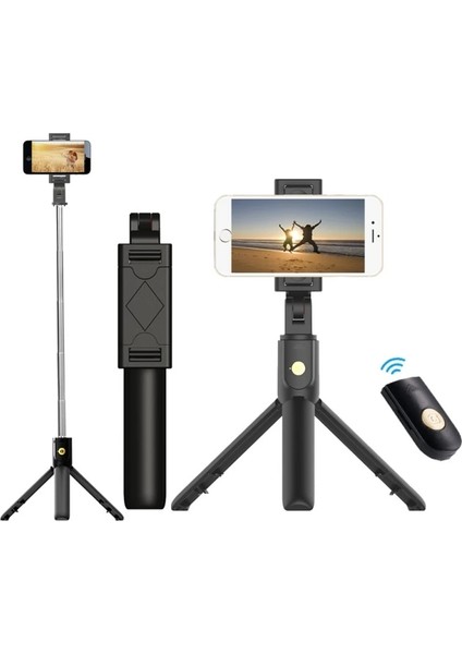 Siyah Taşınabilir Evrensel Selfie Çubukları Küçük Bluetooth Tripod ile Android Ios Cep Telefonları Akıllı Telefonlar Için Zamanlayıcı Canlı Yayın (Yurt Dışından) modelleri