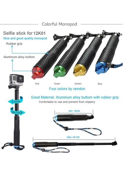 Selfie Çubuğu Lbkafa 49 cm Sp Pov Kutup Uzatılabilir El Monopod Kendini Selfie Sopa Dağı Sjcam SJ5000 Sj6 Sj8 Gopro Hero 11 10 9 Eken Yı (Yurt Dışından) modelleri