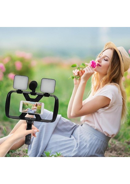 Çift Işıklar Selfie Çubuğu Tripod 4ın 1 Fotoğraf Tripod Standı Kiti El Kavrama Sabitleyici Mikrofonlu Telefon Tripod Tutucu Çift Dolgu Işığı (Yurt Dışından) indirimleri