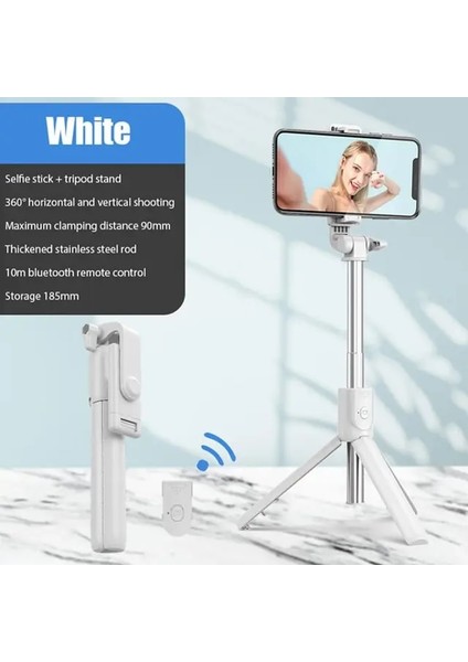 Beyaz Taşınabilir Cep Telefonu Evrensel Bluetooth Tripod Dönen Uzaktan Uzatılabilir Tripod Selfie Sopa (Yurt Dışından)