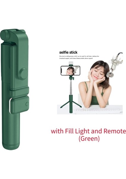 Yeşil Işıklı Kablosuz Bluetooth Uyumlu Selfie Çubuğu LED Halka Işıklı Katlanabilir Tripod Monopod iPhone Için Android Için Canlı Tripod (Yurt Dışından)