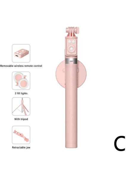 Pembe Kablosuz Bluetooth Uyumlu Selfie Sopa LED Halka Işık Uzatılabilir El Monopod Canlı Tripod IPhone x 8 Android B3G3 (Yurt Dışından)