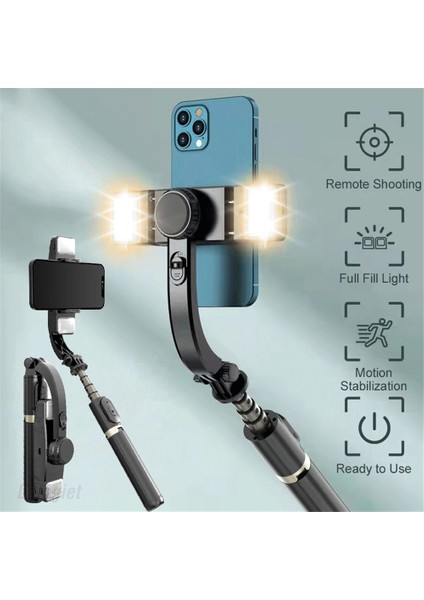 Q08D Çift Dolgu Lig Bluetooths Kablosuz Selfie Çubuğu Katlanabilir Streç Akıllı Telefon Tripod Monopod El Gimbal Sabitleyici Dağı Telefon Tutucu Gopro (Yurt Dışından)