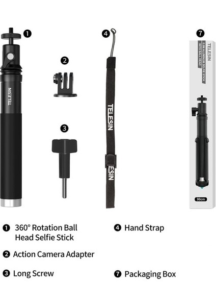Sadece Selfie Çubuğu Telesın Alüminyum Alaşımlı Selfie Çubuğu 360° Dönüş + Gopro 11 INSTA360 X3 Osmo Action Akıllı Telefon Için Katlanabilir Tripod Telefon Tutucu (Yurt Dışından)