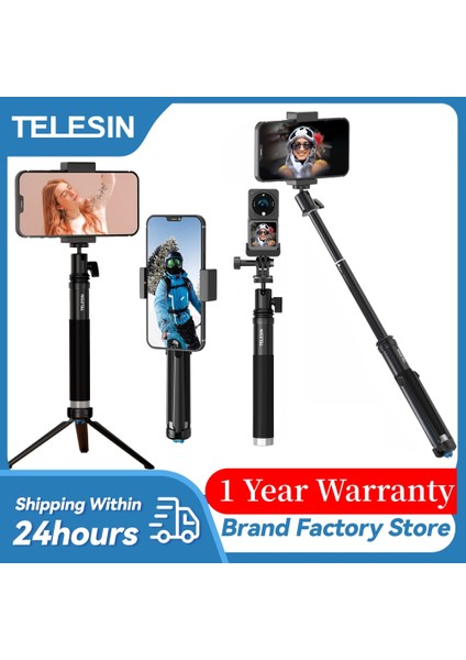 Sadece Selfie Çubuğu Telesın Alüminyum Alaşımlı Selfie Çubuğu 360° Dönüş + Gopro 11 INSTA360 X3 Osmo Action Akıllı Telefon Için Katlanabilir Tripod Telefon Tutucu (Yurt Dışından) modelleri