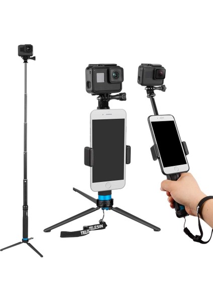 Paket Dahil Telesın Alüminyum Su Geçirmez Monopod Kutup Tripod Uzatılabilir Monopod Selfie Çubuk Monopod Için Xiaomi Yi 4 Gopro Hero 8 7 6 4 (Yurt Dışından)