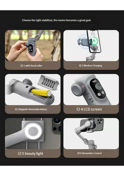 P1BLACK 1 Eksen Cep Telefonu Üç Eksenli Sabitleyici El Gimbal Video Çekim Video Anti-Sarsıntı Çok Fonksiyonlu Akıllı Selfie Çubuğu Tri (Yurt Dışından)