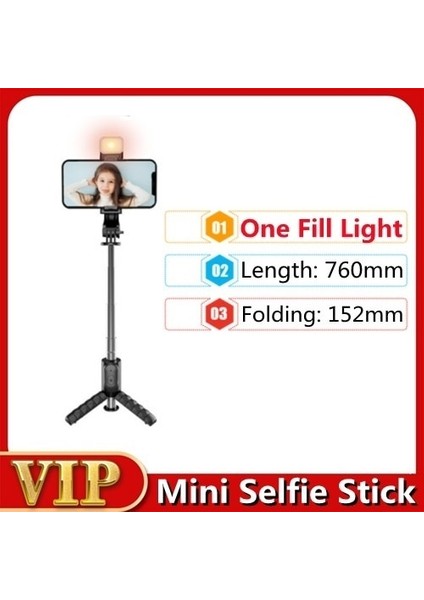 Tek Dolgu Işığı Mini Kablosuz Bluetooth Selfie Çubuğu Tripodu Dolgu Işığı Deklanşörlü Uzaktan, Mini Uzatılabilir 4'ü 1 Arada Selfie Çubuğu - 360° Dönüş (Yurt Dışından)