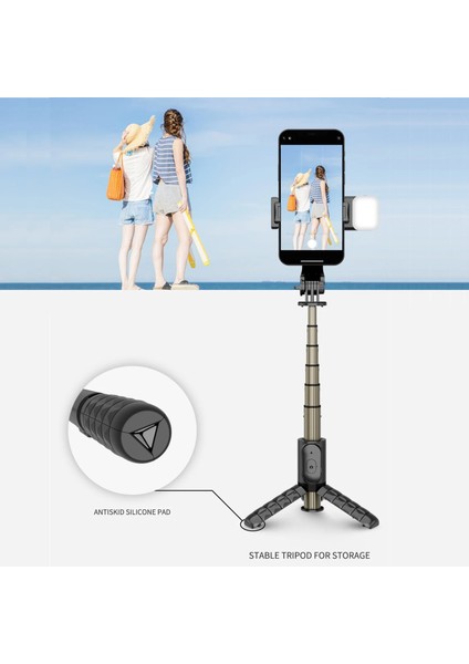 Tek Dolgu Işığı Mini Kablosuz Bluetooth Selfie Çubuğu Tripodu Dolgu Işığı Deklanşörlü Uzaktan, Mini Uzatılabilir 4'ü 1 Arada Selfie Çubuğu - 360° Dönüş (Yurt Dışından)