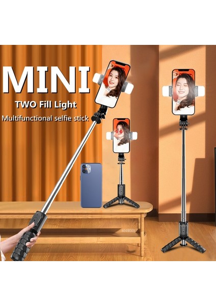 Tek Dolgu Işığı Mini Kablosuz Bluetooth Selfie Çubuğu Tripodu Dolgu Işığı Deklanşörlü Uzaktan, Mini Uzatılabilir 4'ü 1 Arada Selfie Çubuğu - 360° Dönüş (Yurt Dışından)