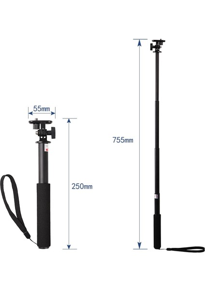 Siyah Aksiyon Kamera Uzatılabilir Kutup Selfie Sopa Zamanlayıcı Kolu GOPRO10 9 Djı Action 2 INSTA360 One Rs Için Alüminyum Alaşımlı Monopod (Yurt Dışından)
