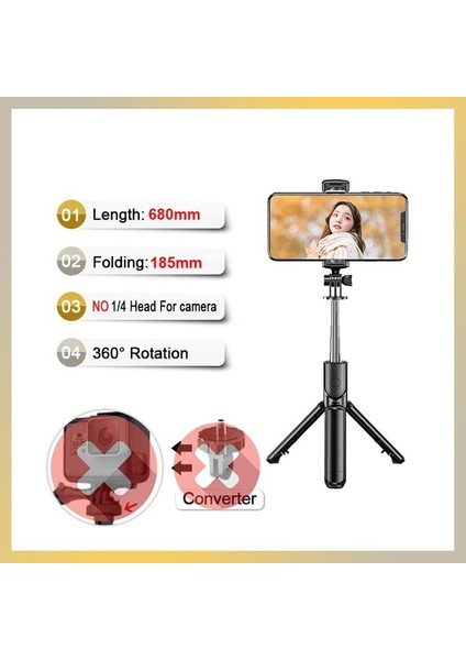 68CM Kamera Için Değil Fangtuosı Bluetooth Selfie Çubuğu Tripod Mini 4'ü 1 Arada Selfie Çubuğu - Gopro Aksiyon Kamerası Için Akıllı Telefonlar Için 360° Döndürme Standı (Yurt Dışından)