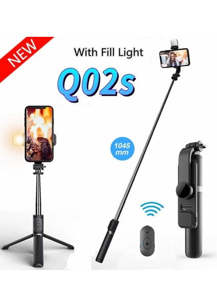 Siyah Q02S Kablosuz Bluetooth Selfie Çubuğu Katlanabilir Mini Tripod Sabitleyici LED Dolgu Işığı Deklanşör Uzaktan Kumanda Ios Android Için (Yurt Dışından) fiyatları