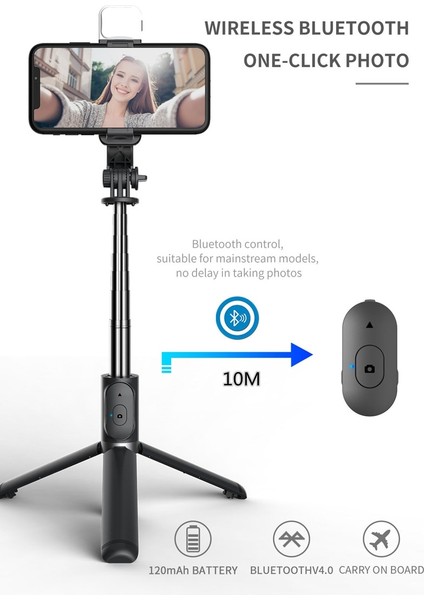 Siyah Q02S Kablosuz Bluetooth Selfie Çubuğu Katlanabilir Mini Tripod Sabitleyici LED Dolgu Işığı Deklanşör Uzaktan Kumanda Ios Android Için (Yurt Dışından) modelleri