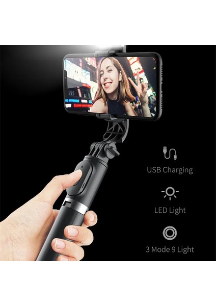 Siyah Q02S Kablosuz Bluetooth Selfie Çubuğu Katlanabilir Mini Tripod Sabitleyici LED Dolgu Işığı Deklanşör Uzaktan Kumanda Ios Android Için (Yurt Dışından) fırsatları