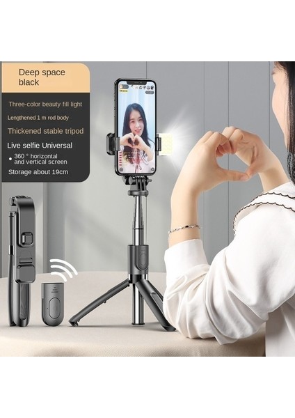 L02S Siyah Dolgu Işığı LED Selfie Çubuğu, Bluetooth Selfie Çubuğu, Bluetooth Selfie Çubuğu, Orijinal Selfie Çubuğu (Yurt Dışından)