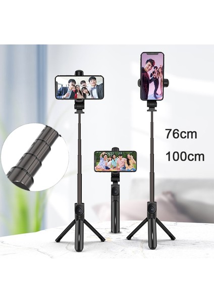 Siyah 76 cm 100 cm Alüminyum Alaşımlı Selfie Çubuğu Tripod iPhone 12 Samsung Huawei Xiaomi Kamera Selfie Deklanşör Monopod (Yurt Dışından) fiyatları