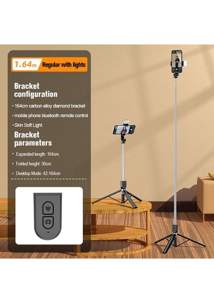 H6S Siyah Kablosuz Selfie Sopa Bluetooth Katlanabilir Mini Tripod Fotoğraf Canlı Ios Android Için Dolgu Işığı ile Uzaktan Deklanşör (Yurt Dışından)