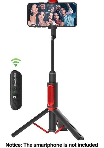 Siyah Kırmızı Bs-10 Blitzwolf BW-BS10 Selfie Sopa Tripodlar iphone Huawei Xiaomi Için, Bluetooth Sabitleyici Telefon Standı Tutucu Selfie Sopa Tripod (Yurt Dışından)