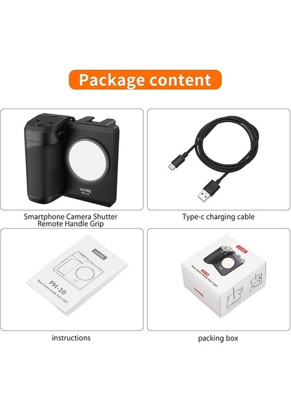 Uurig Ph-10 Uurıg Ph-10 Telefon Capgrip El Selfie Güçlendirici iPhone 14 13 Samsung Için Dolgu Işığı Lambalı Bluetooth Uzaktan Kumanda Deklanşörü (Yurt Dışından)