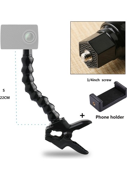 S Model C Esnek Gooseneck Monopod Gopro Sjcam Kameralar Için Kelepçe ile Iphone Xiaomi Huawei Samsung Telefonlar Için Selfie Çubuk Montaj Tutucu (Yurt Dışından)