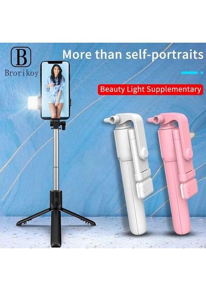 Led'li R1S R1S Selfie Çubuğu Uzatılabilir Telefon Mini Tripod Bluetooth Shutter Dolgu Işığı ile Uzaktan Monopod Ayarlanabilir Katlanabilir El Tipi (Yurt Dışından)