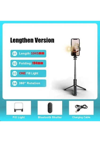 Işık ile 1045MM Fangtuosı Mini Kablosuz Bluetooth Selfie Çubuğu 2022 Yeni Stil Ios Android Için Dolgu Işığı ile Katlanabilir Mini Tripod (Yurt Dışından)