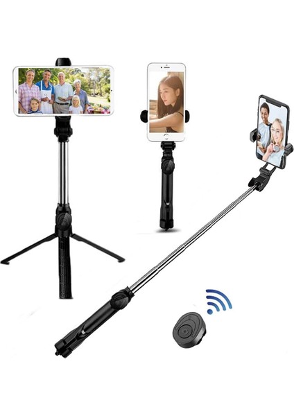 Siyah Kablosuz Bluetooth Özçekim Çubuğu Tripod Uzaktan Palo Cep Telefonu Canlı Fotoğraf Tutucu Tripod Kamera Monopod Zamanlayıcı Artefakt Çubuk (Yurt Dışından)