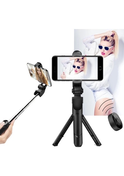 Siyah Kablosuz Bluetooth Özçekim Çubuğu Tripod Uzaktan Palo Cep Telefonu Canlı Fotoğraf Tutucu Tripod Kamera Monopod Zamanlayıcı Artefakt Çubuk (Yurt Dışından)