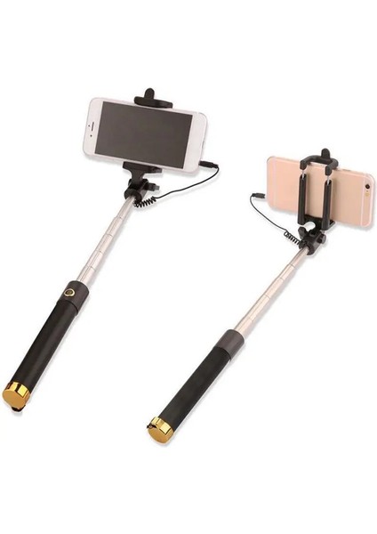 Siyah Selfie Çubuğu Kablosu Uzaktan Kumanda Otoportre Monopod Uzatılabilir Selfie El Çubukları (Yurt Dışından) indirimleri