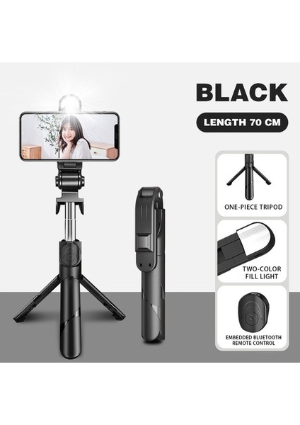 Siyah LED-70CM 5 In 1 Selfie Çubuğu Tripod, Mobil Kablosuz Bluetooth Sabitleyici Tutucu Için Işık Uzaktan Kumandalı Telefon iPhone Samsung Için (Yurt Dışından)