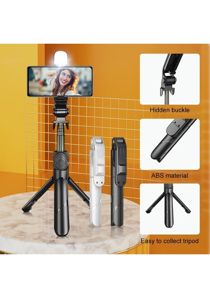 Siyah LED-70CM 5 In 1 Selfie Çubuğu Tripod, Mobil Kablosuz Bluetooth Sabitleyici Tutucu Için Işık Uzaktan Kumandalı Telefon iPhone Samsung Için (Yurt Dışından)